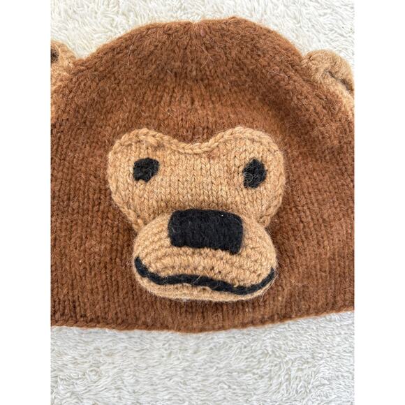 Bear Beanie Hat Brown Alpaca Fleece Lined 3D Made in Bolivia - Picture 3 of 8